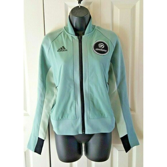 Adidas FK1035 Women's Sz Large USA Volleyball Green Varsity Bomber Jacket $100+ - Picture 8 of 11
